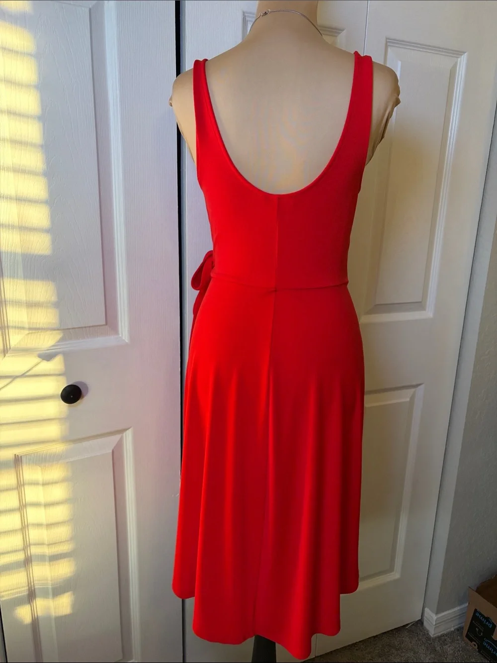 Express Red faux wrap dress size small deep V neck crossover stretch tank top